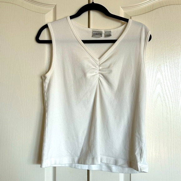 Chico's Tops - Chico’s white V neck ruched bust cotton spandex tank top size 2 Large